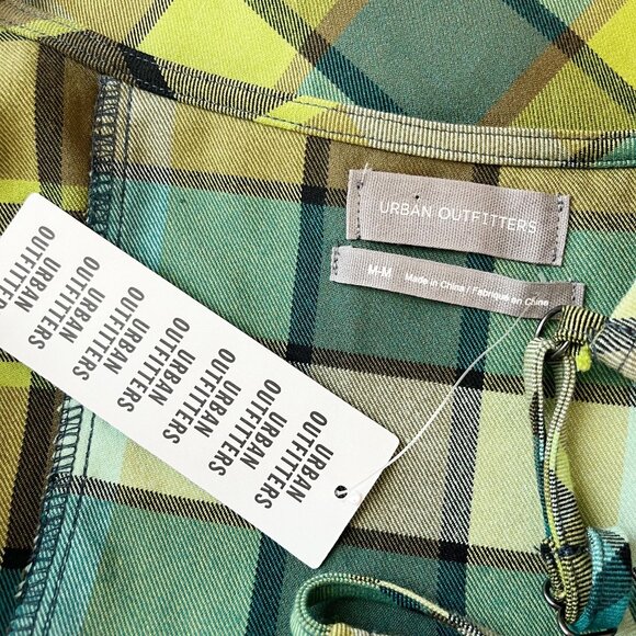 NEW Urban Outfitters Keya Plaid Eye & Hook Mini Dress Green Multi - Size Medium - Picture 3 of 7